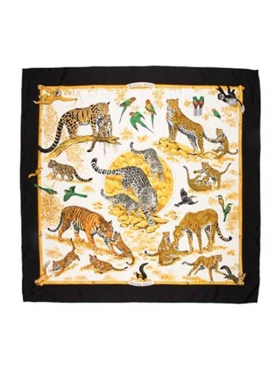 Pre-owned Hermes Tendresse Féline Silk Scarf In Black
