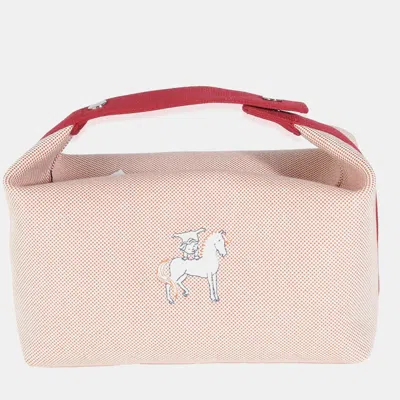 Pre-owned Hermes Terracotta Canvas Large Bride-a-brac Cabriole Case Gm In Pink