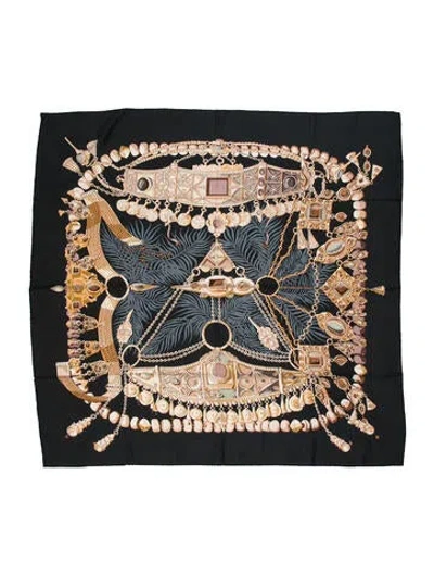 Pre-owned Hermes Terres Precieuses Silk Scarf In Black
