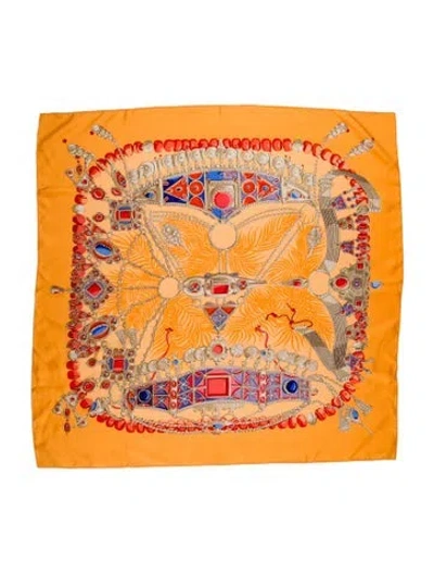 Pre-owned Hermes Terres Precieuses Silk Scarf In Orange