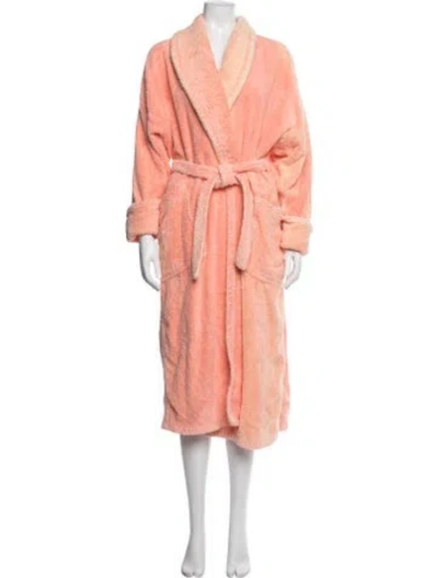 Pre-owned Hermes Terry Cloth Embroidered Accent Robe In Pink