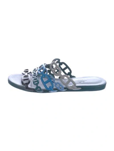 Pre-owned Hermes Thalassa Chaîne D'ancre Insignia Slides In Blue