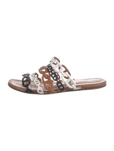 Pre-owned Hermes Thalassa Chaîne D'ancre Insignia Slides In Brown