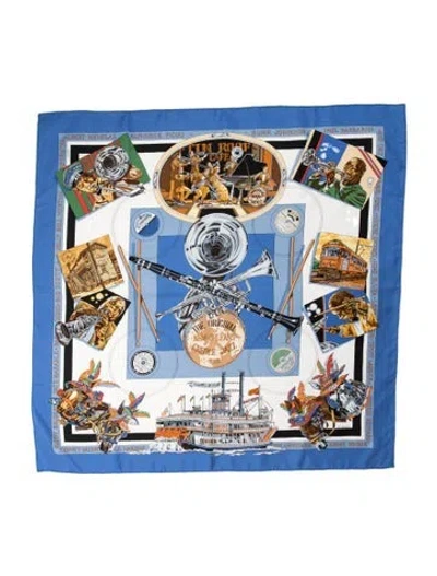 Pre-owned Hermes The Original New Orleans Creole Jazz 1923 Silk Scarf In Blue