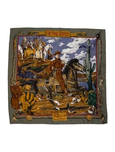 Pre-owned Hermes The Pony Express Silk Scarf In Multi