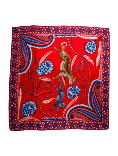 Pre-owned Hermes The Savana Dance Silk Scarf In Red