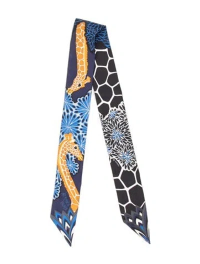 Pre-owned Hermes The Three Graces Silk Twilly Scarf In Blue