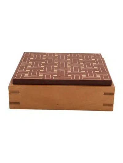 Pre-owned Hermes Théorème Mosaique D'h Covered Box In Gold/neutrals