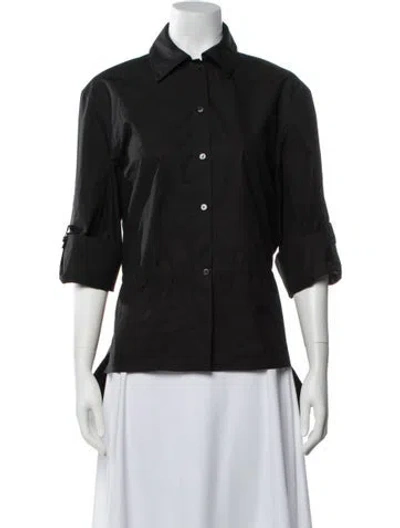 Pre-owned Hermes Three-quarter Sleeve Button-up Top In Black