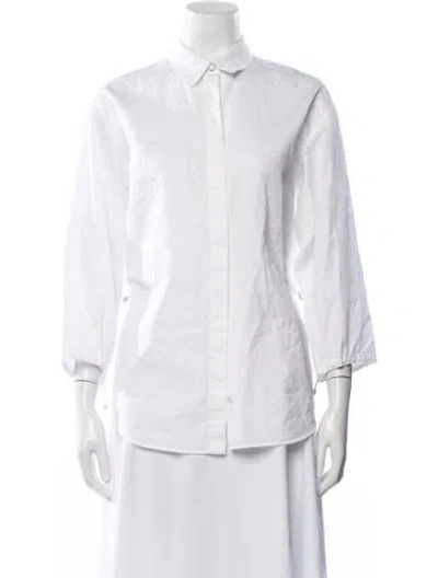 Pre-owned Hermes Three-quarter Sleeve Button-up Top In White