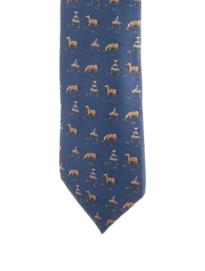 Pre-owned Hermes Tie In Blue