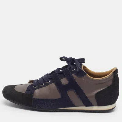 Pre-owned Hermes Hermès Tie Break Size 40 Tricolor Leather And Suede Low Top Sneakers In Navy Blue