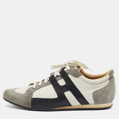 Pre-owned Hermes Tie Break Size 43 Tricolor Leather And Suede Low Top Sneakers In Gray