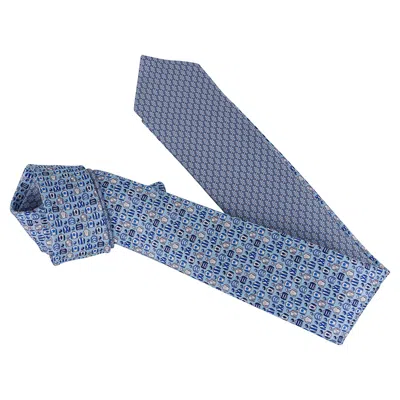 Pre-owned Hermes Tie Double 6 Imprimee Ciel / Marine Twillbi New W/box In Gray