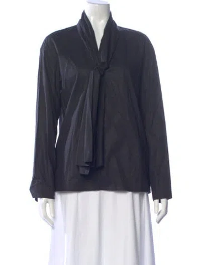 Pre-owned Hermes Tie Neck Long Sleeve Blouse In Blue