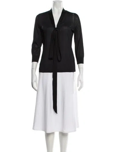 Pre-owned Hermes Tie Neck Three-quarter Sleeve Blouse In Black