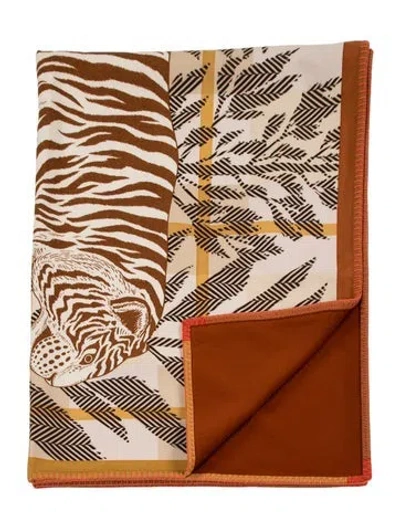 Pre-owned Hermes Tigre Altai Cashmere Throw Blanket In Neutrals