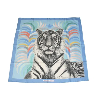 Pre-owned Hermes Tigre Royal Double Face 90 Silk Square Scarf Ciel Multicolor