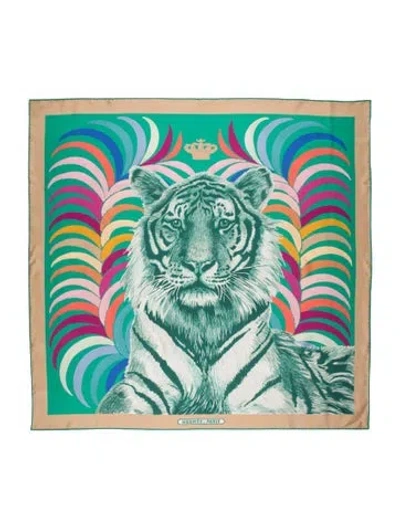 Pre-owned Hermes Tigre Royal Double Face Silk Scarf W/ Tags In Green
