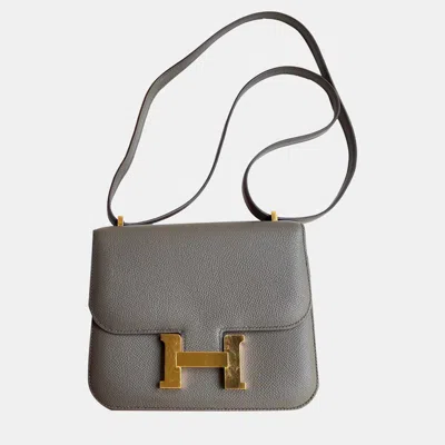 Pre-owned Hermes Tin Grey Epsom Leather Constance 19 Shoulder Bag In Gray