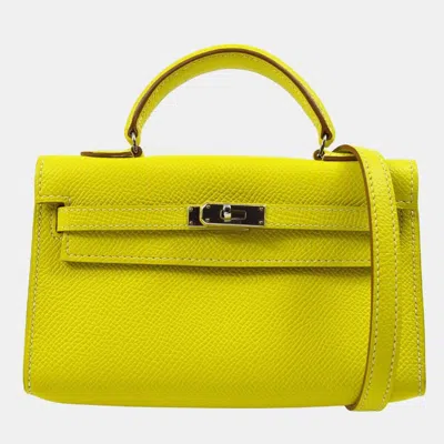 Pre-owned Hermes Kelly 2way Lime Epsom Tiny Handbag