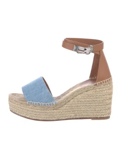 Pre-owned Hermes Tipoli Denim Espadrilles In Brown