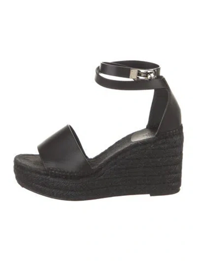 Pre-owned Hermes Tipoli Leather Espadrilles In Black