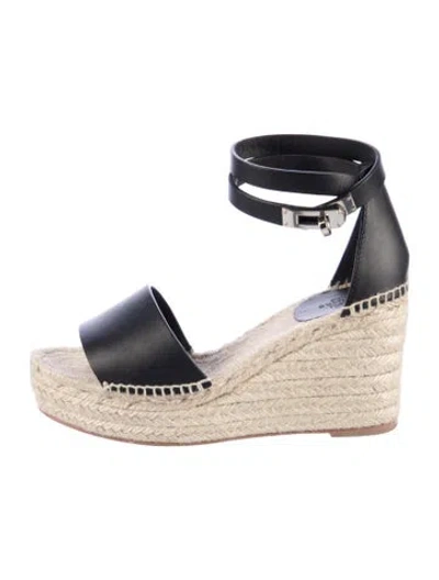 Pre-owned Hermes Tipoli Leather Espadrilles In Black