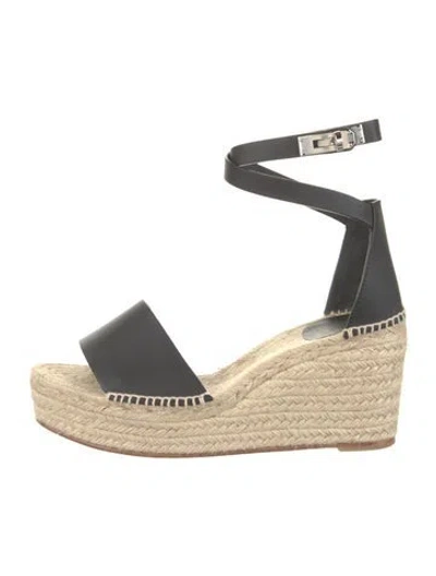Pre-owned Hermes Tipoli Leather Espadrilles In Black