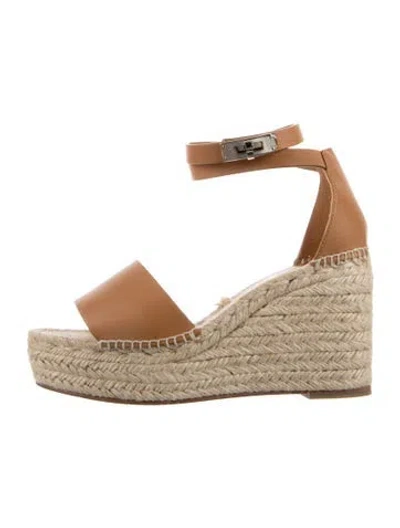 Pre-owned Hermes Tipoli Leather Espadrilles In Brown