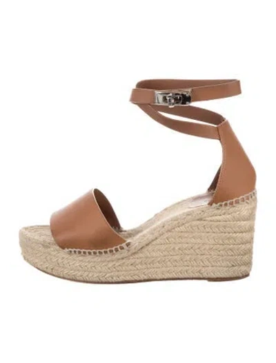 Pre-owned Hermes Tipoli Leather Espadrilles In Brown