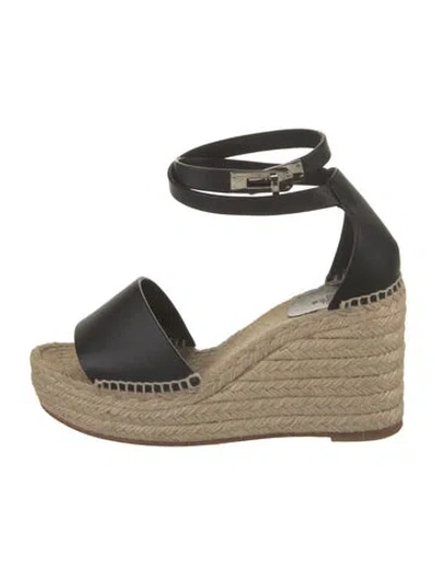 Pre-owned Hermes Tivoli Leather Espadrilles In Black