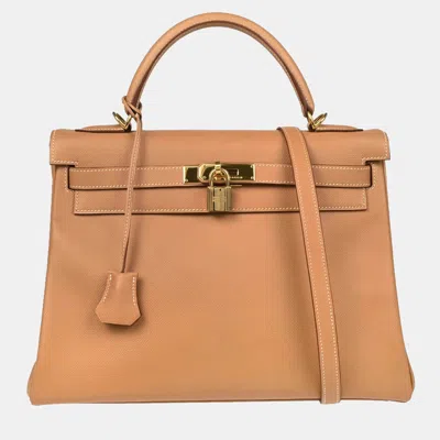 Pre-owned Hermes Toffee Epsom Kelly 32 Retourne 2way Handbag In Brown