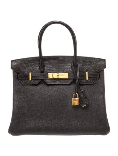 Pre-owned Hermes Togo & Alligator Birkin Touch 30 In Black