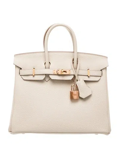 Pre-owned Hermes Togo Birkin 25 In Neutral