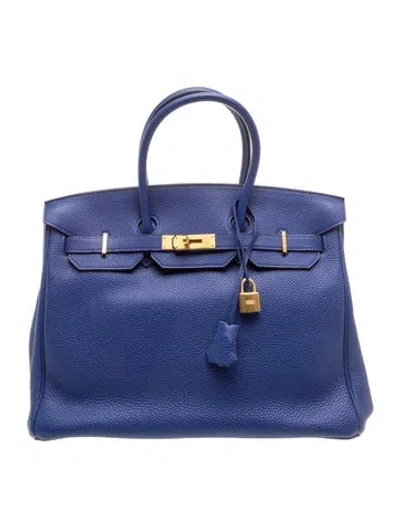 Pre-owned Hermes Togo Birkin 35 In Blue
