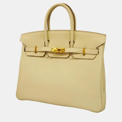 Pre-owned Hermes Togo Cle Birkin 25 T Engraved Ladies Handbag In Cream