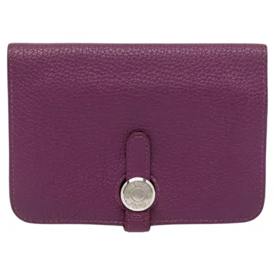 Pre-owned Hermes Hermès Togo Dogon Card Case Key Holder Anemone In Purple
