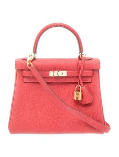 Pre-owned Hermes Togo Kelly Ii Retourne 25 In Red