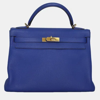 Pre-owned Hermes Togo Leather Bleu Electric Kelly 32 Bag In Blue