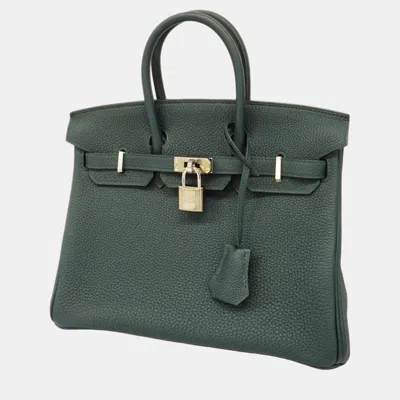 Pre-owned Hermes Togo Vert Chypre Birkin 25 D Engraved Ladies Handbag In Green
