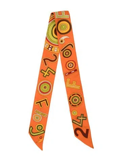 Pre-owned Hermes Tohu Bohu Silk Twilly Scarf In Orange