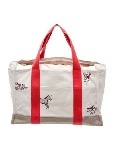 Pre-owned Hermes Babies' Toile Adada Diaper Bag In White
