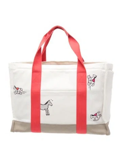 Pre-owned Hermes Babies' Toile Adada Diaper Bag In White
