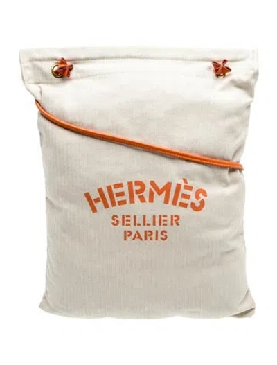 Pre-owned Hermes Toile Aline Grooming Bag Gm In Neutrals/orange