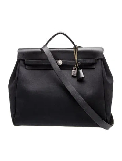 Pre-owned Hermes Toile & Vache Hunter Herbag 39 In Black