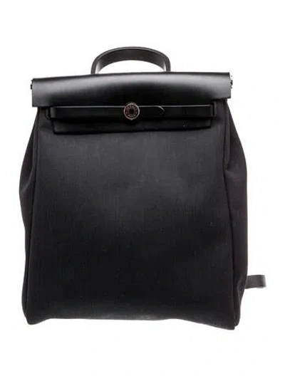 Pre-owned Hermes Toile & Vache Hunter Herbag A Dos Zip Retourne Backpack In Black
