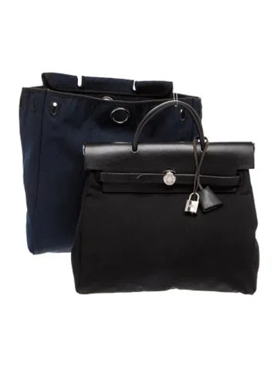 Pre-owned Hermes Toile & Vache Hunter Herbag Backpack In Black