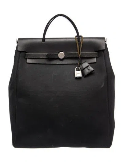Pre-owned Hermes Toile & Vache Hunter Herbag Backpack In Black
