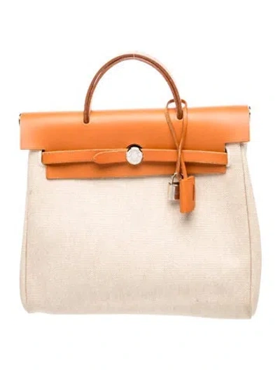 Pre-owned Hermes Toile & Vache Hunter Herbag Backpack Pm In Neutrals